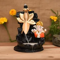 Craftam PolyResin Big Size Ganesha Smoke Backflow Cone Incense Holder Decorative Showpiece with 20 Free Smoke Backflow Scented Cone for Deewali Gifts, Home Decor (Orange-thumb1
