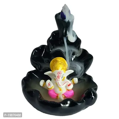 CRAFTAM Fountain Smoke Backflow Incense Holder and Ganesha Idol with10 Incense Cone Decorative Showpiece (Size: 10X10X10 cm)
