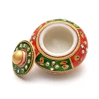 Craftam Marble Sindoor Dani, Sindoor Box, Kumkum Bharani Box (7.5 Cm X 7.5 Cm X 5 Cm) Red Green-thumb1