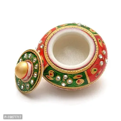 Craftam Marble Sindoor Dani, Sindoor Box, Kumkum Bharani Box (7.5 Cm X 7.5 Cm X 5 Cm) Red Green-thumb2