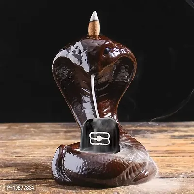 Craftam Polyresin Naag with Shivling Smoke Backflow Cone Incense Holder Decorative Showpiece with 30 Free Smoke Backflow Scented Cone Incenses-thumb0