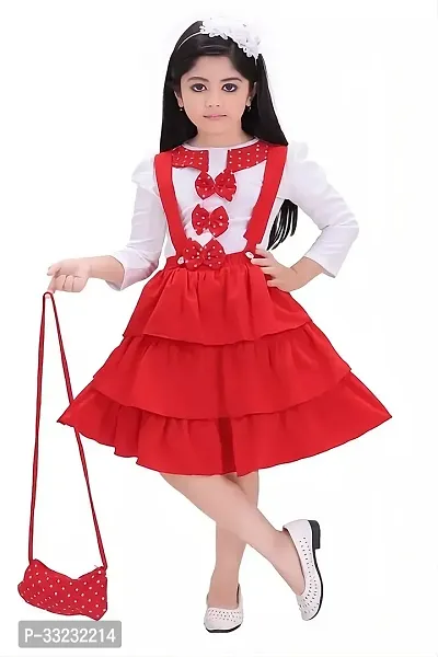 Fabulous Red Cotton Blend Self Pattern Frock For Girls