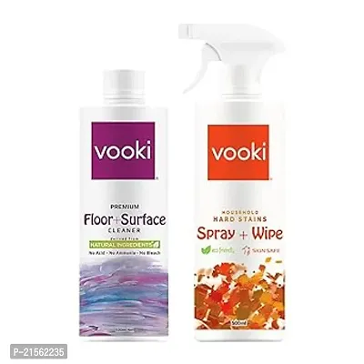 Vooki Nature Floor And Surface Cleaner and Ecofriendly Hard Stains Spray and Wipe - 500 ml Each, (Combo Pack of 2)