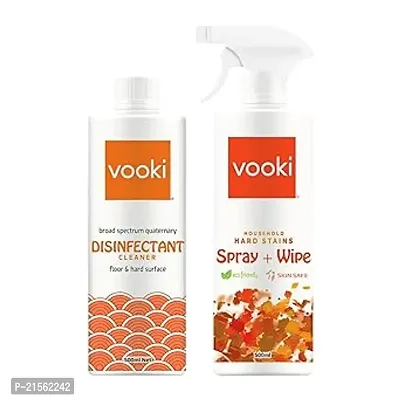 Vooki Nature Disinfectant Cleaner and Ecofriendly Hard Stains Spray and Wipe - 500 ml Each, (Combo Pack of 2)