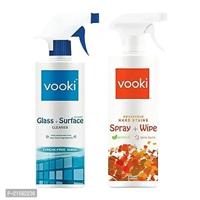 Vooki Nature Smooth Glass Surface Cleaner and Ecofriendly Hard Stains Spray and Wipe - 500 ml Each, (Combo Pack of 2)