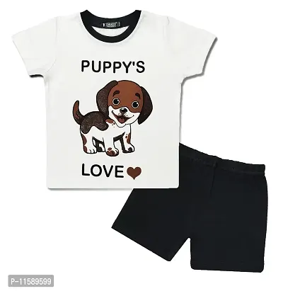 TARSIER Baby Boys Cotton T-shirt and shorts set ( 6-12 months ) [puppy-white ,vibe -black ]-thumb4