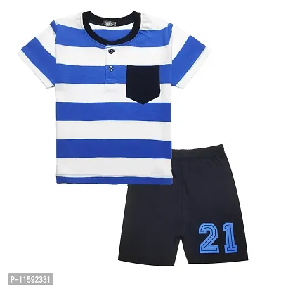 TARSIER Baby Boys Cotton T-shirt and shorts set ( 6-12 months ) [puppy-white , stripes- blue ]-thumb4
