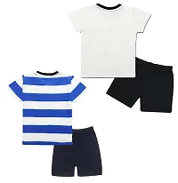 TARSIER Baby Boys Cotton T-shirt and shorts set ( 6-12 months ) [puppy-white , stripes- blue ]-thumb1