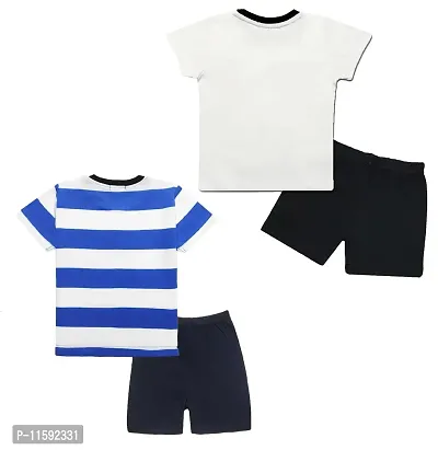 TARSIER Baby Boys Cotton T-shirt and shorts set ( 6-12 months ) [puppy-white , stripes- blue ]-thumb2