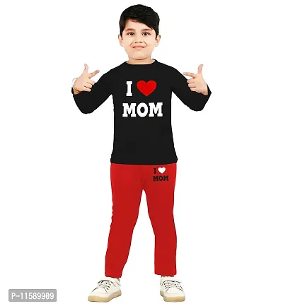 TARSIER I love mom full sleeve tshirt and full pant (black/red)