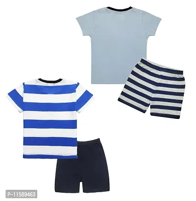 TARSIER Baby Boys Cotton T-shirt and shorts set ( 6-12 months ) [puppy-blue , stripes- blue ]-thumb2