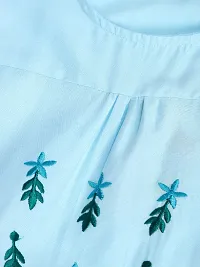 Stylish Cotton Turquoise Embroidered Frock For Girls-thumb2