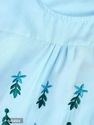 Stylish Cotton Turquoise Embroidered Frock For Girls-thumb3