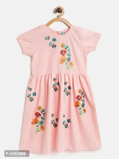 Stylish Cotton Pink Embroidered Frock For Girls
