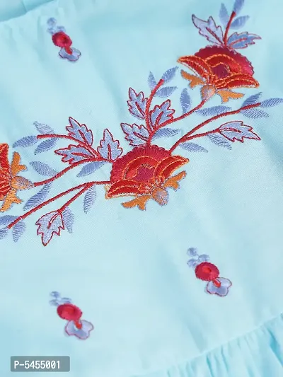 Stylish Cotton Blue Embroidered Frock For Girls-thumb3