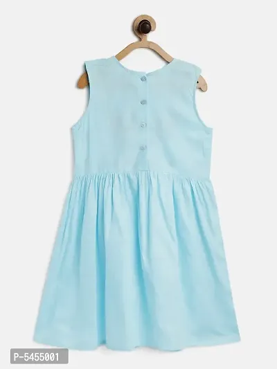 Stylish Cotton Blue Embroidered Frock For Girls-thumb2