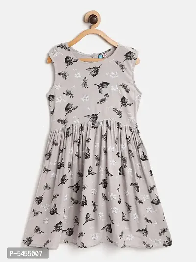 Stylish Rayon Grey Printed Frock For Girls-thumb0