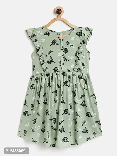 Stylish Rayon Green Printed Frock For Girls