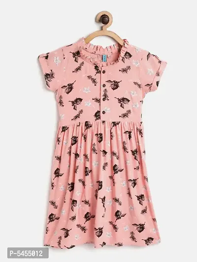 Stylish Rayon Pink Printed Frock For Girls