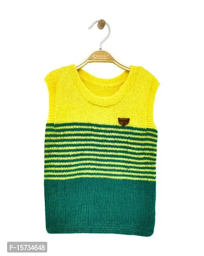 WEGMANS Boys Woolen Round Neck Sleeveless Handmade Winter Wear Sweater for Kids (6-8 Years, Yellow Green)-thumb0