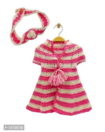 Wegmans Kids Winter Wear Frock Dress Handmade Woolen Cardigan Pink Cream Sweater for Baby Girl (9-12 Months)