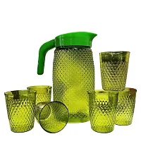 PLASTIC Water Jug GREEN 1.8 LTR with Serving Glass 200ml - 6 Pcs-thumb1