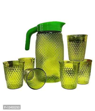 PLASTIC Water Jug GREEN 1.8 LTR with Serving Glass 200ml - 6 Pcs-thumb2