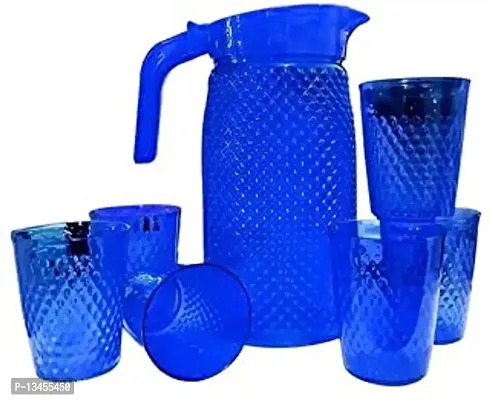 PLASTIC Water Jug BLUE 1.8 LTR with Serving Glass 200ml - 6 Pcs-thumb0