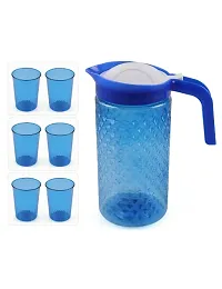 PLASTIC Water Jug BLUE 1.8 LTR with Serving Glass 200ml - 6 Pcs-thumb1