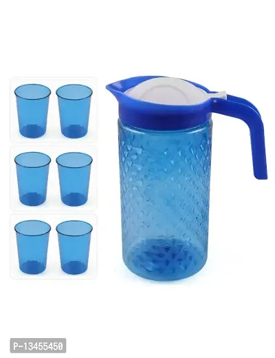 PLASTIC Water Jug BLUE 1.8 LTR with Serving Glass 200ml - 6 Pcs-thumb2