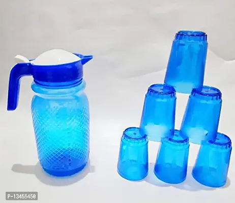 PLASTIC Water Jug BLUE 1.8 LTR with Serving Glass 200ml - 6 Pcs-thumb3