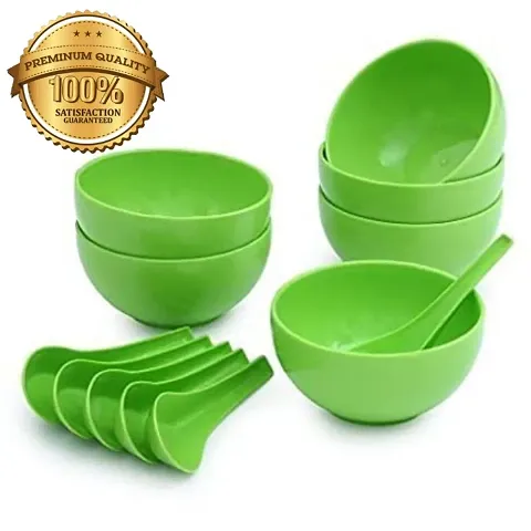 GTC? Round Shape Soup Bowls Set Microwave Safe for Home & Office use (Pack of 6, Green) 10X10X8CM