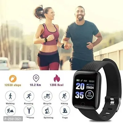 ID116 Plus Bluetooth Smart Fitness Band Watch with Heart Rate Activity Tracker Waterproof Body, Step and Calorie Counter, Blood Pressure, Activity Tracker (Black)