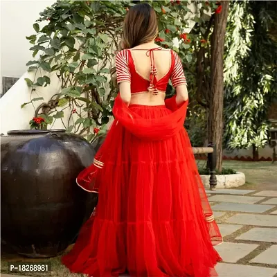 Stylish Red Net Embroidered Lehenga Choli Set For Women-thumb2