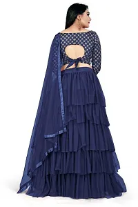 Stylish Blue Net Solid Lehenga Choli Set For Women-thumb1
