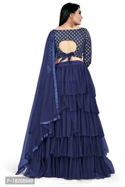 Stylish Blue Net Solid Lehenga Choli Set For Women-thumb2