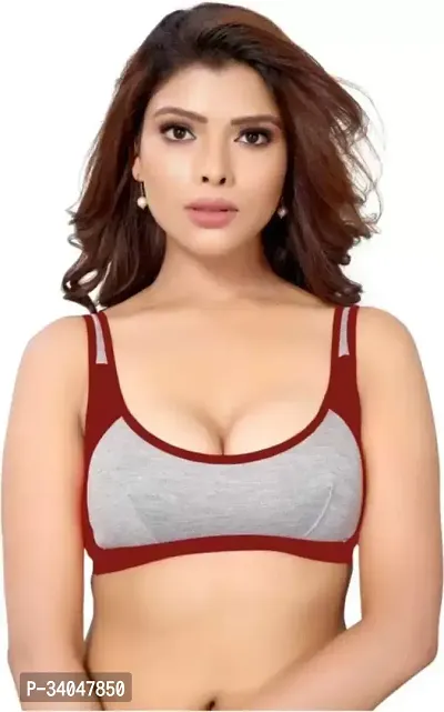 Stylish Maroon Cotton Solid Non Padded Bra For Women-thumb0