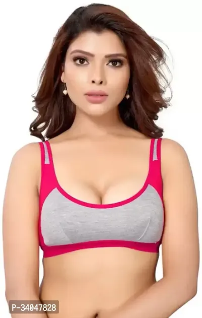 Stylish Pink Cotton Solid Non Padded Bra For Women-thumb0