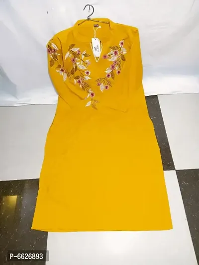 Authentic Yellow Rayon Embroidered Straight Kurta For Women