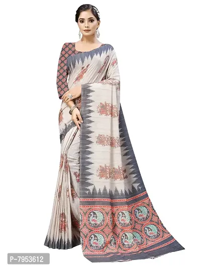 MISHRI COLLECTION Women Saree Pure Cotton Fabric Off-White Radhekrishna Digital Print Saree with Unstitched Blouse Piece (Off-white colored)-thumb0