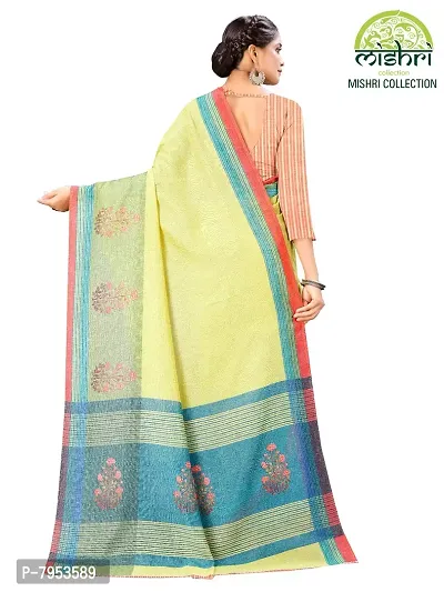 MISHRI COLLECTION Women's Pure Cotton Fabric Digital Print Saree with Unstitched Blouse Piece (Yellow)-thumb2