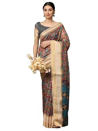 MISHRI COLLECTION Women's Saree Pure Cotton Fabric Digital Print Saree with Unstitched Blouse Piece (Free Size) (Maroon & Grey)-thumb2