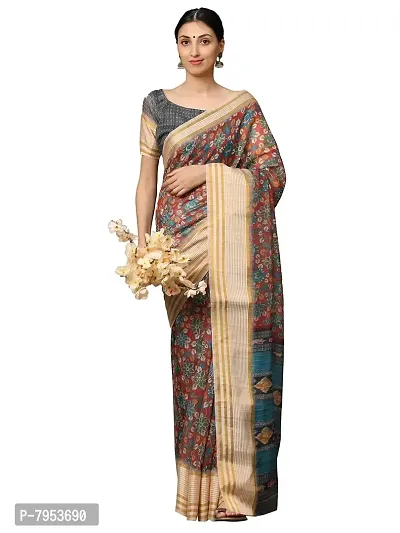 MISHRI COLLECTION Women's Saree Pure Cotton Fabric Digital Print Saree with Unstitched Blouse Piece (Free Size) (Maroon & Grey)-thumb3