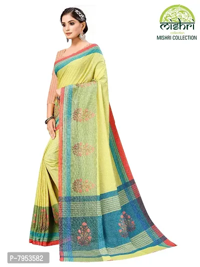 MISHRI COLLECTION Women's Saree Digital Printed Fabric Lace Border Work with Unstitched Blouse Piece (Yellow)-thumb3