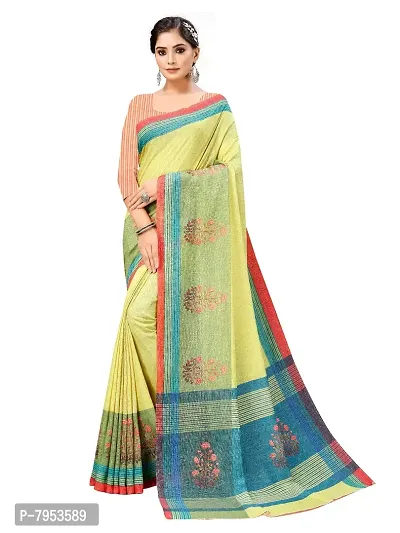 MISHRI COLLECTION Women's Pure Cotton Fabric Digital Print Saree with Unstitched Blouse Piece (Yellow)