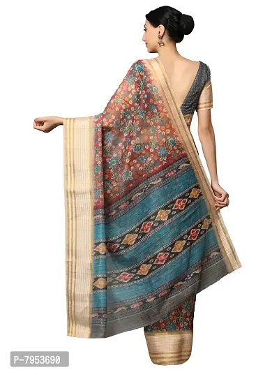 MISHRI COLLECTION Women's Saree Pure Cotton Fabric Digital Print Saree with Unstitched Blouse Piece (Free Size) (Maroon & Grey)-thumb2