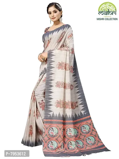 MISHRI COLLECTION Women Saree Pure Cotton Fabric Off-White Radhekrishna Digital Print Saree with Unstitched Blouse Piece (Off-white colored)-thumb3