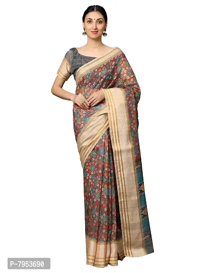 MISHRI COLLECTION Women's Saree Pure Cotton Fabric Digital Print Saree with Unstitched Blouse Piece (Free Size) (Maroon & Grey)