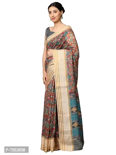 MISHRI COLLECTION Women's Saree Pure Cotton Fabric Digital Print Saree with Unstitched Blouse Piece (Free Size) (Maroon & Grey)-thumb4