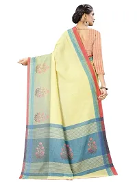 MISHRI COLLECTION Pure Cotton Fabric Yellow Color Striped with Floral Digital Printed Saree with Unstitched Blouse Piece-thumb3